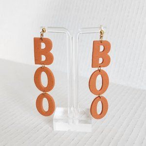 BOO orange speckled polymer clay earrings Handmade lightweight 3.5"